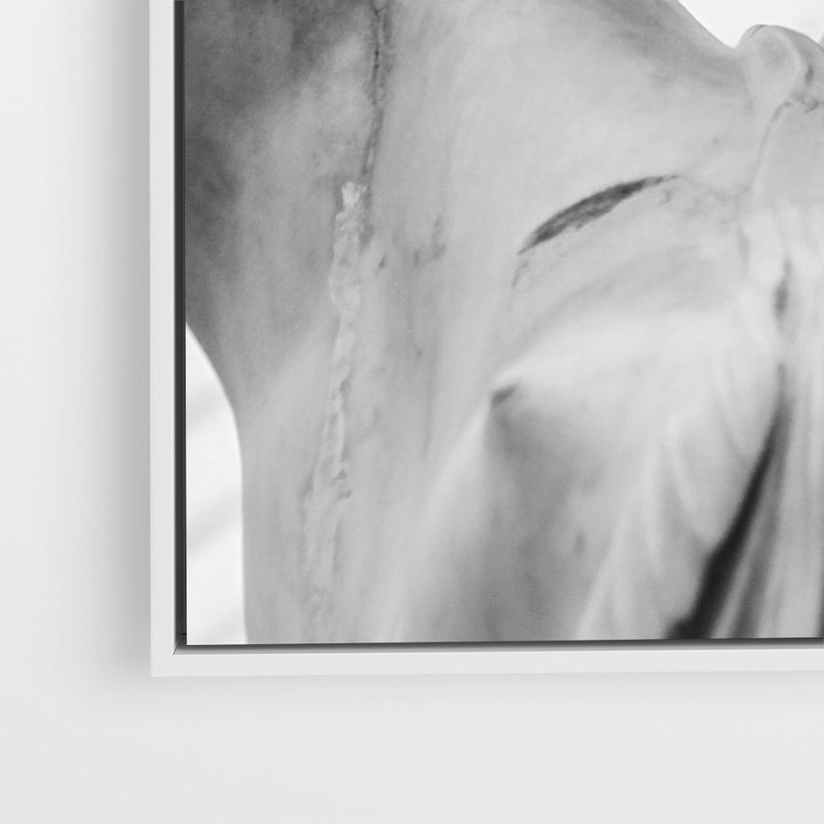 Obraz w ramie 50x70 - Zaklęta w Kamieniu - antyczna rzeźba kobiety na fotografii, czarno biała - rama biała