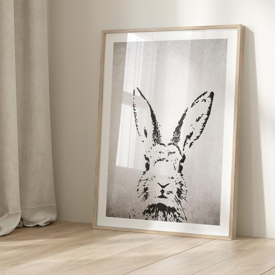 Plakat w ramie 40x50 - Szkicowany królik w grafice - szkic, królik - rama drewno