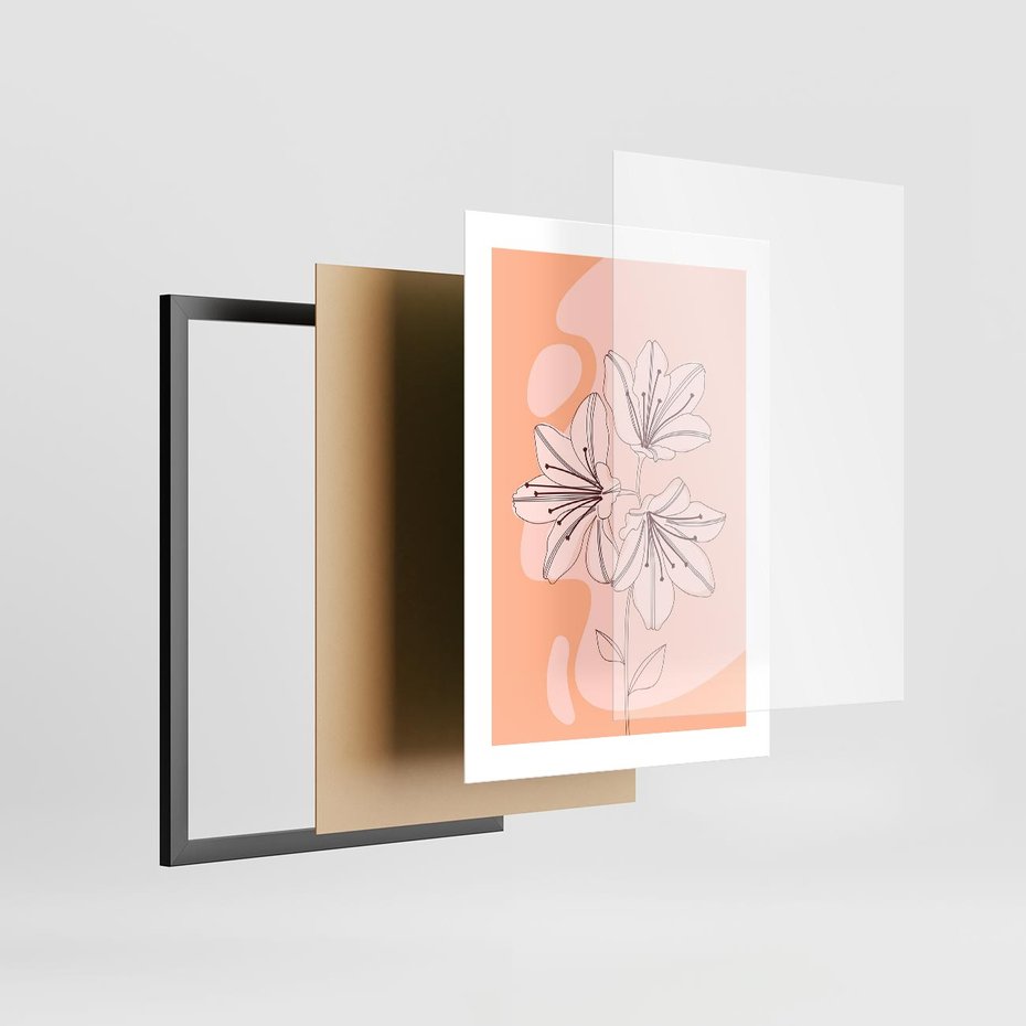 Plakat w ramie 30x40 - Kwiatowa Harmonia - minimalistyczny plakat, pudrowe kwiaty - rama czarna