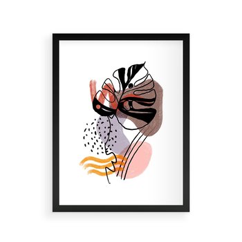 Plakat w ramie 30x40 - Wibracje Abstrakcyjnych Form - abstrakcyjna sztuka, liść monstery - rama czarna