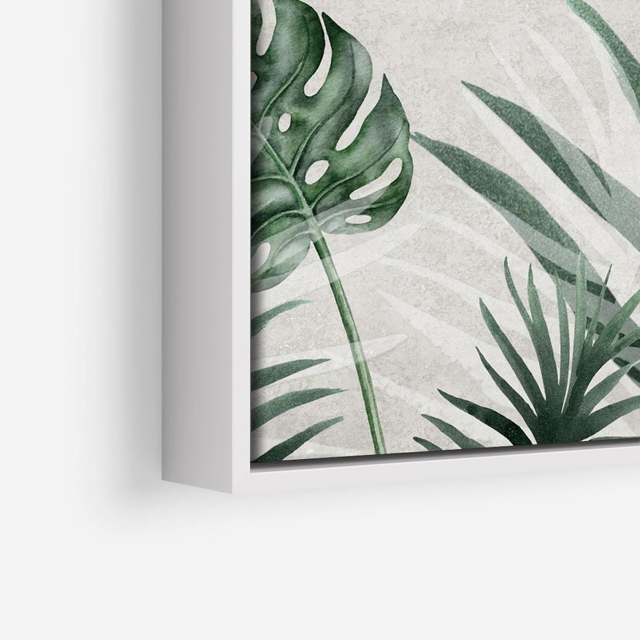 Obraz w ramie 80x80 - Tropikalne Akwarele - tropikalne liście, akwarela - rama biała