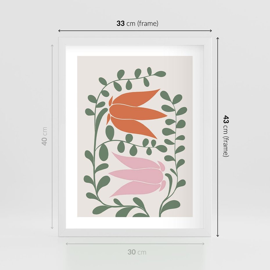 Plakat w ramie 30x40 - Rozkwitające Kontury - plakat, kwiaty - rama biała