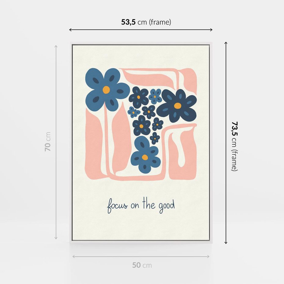 Obraz w ramie 50x70 - Linie kwiatowych marzeń - minimalistyczna kwiatowa kompozycja, pastelowe kolory - rama biała