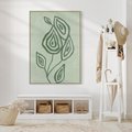 Obraz w ramie 80x120 - Szmaragdowy Oddech - abstrakcyjne delikatne zielone linie, podobne do gałęzi kwiatów - rama drewno