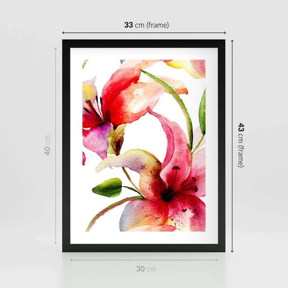 Plakat w ramie 30x40 - Kwiaty w akwareli - delikatne piękno - kwiaty, akwarela - rama czarna