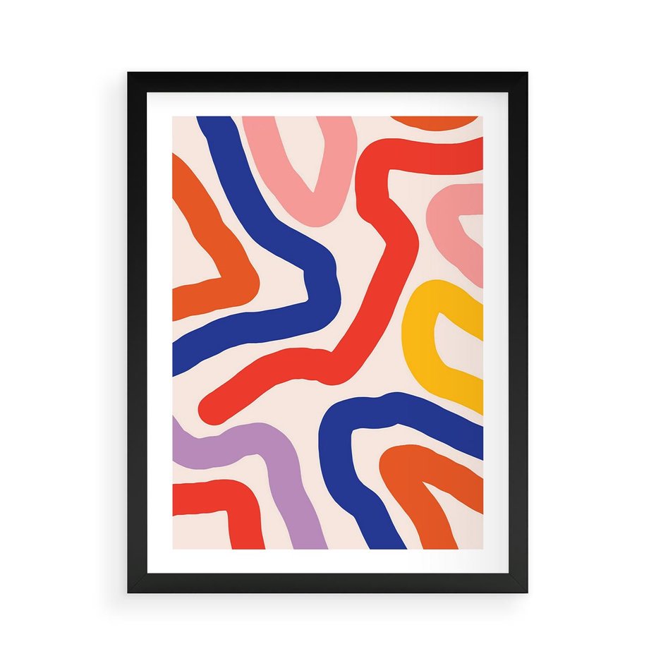 Plakat w ramie 50x70 - Intrygujące Widzenia - abstrakcyjny kolorowy obraz, kolorowe linie - rama czarna