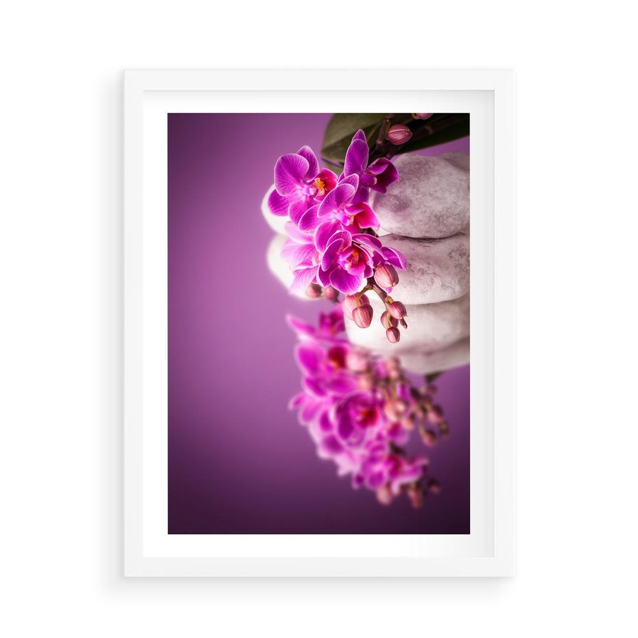 Plakat w ramie 50x70 - Relaksująca orchidea w spa - spa, orchidea - rama biała