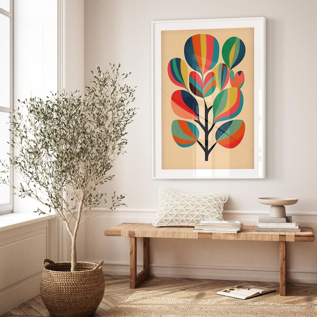 Plakat bez ramy 40x50 - Harmonia Rozplątanych Form - abstrakcyjny kolorowy tęczowy obraz, inspiracje roślinne