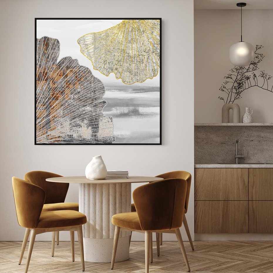 Obraz w ramie 50x50 - Złote liście melancholii - liście miłorzębu, tekstura - rama czarna