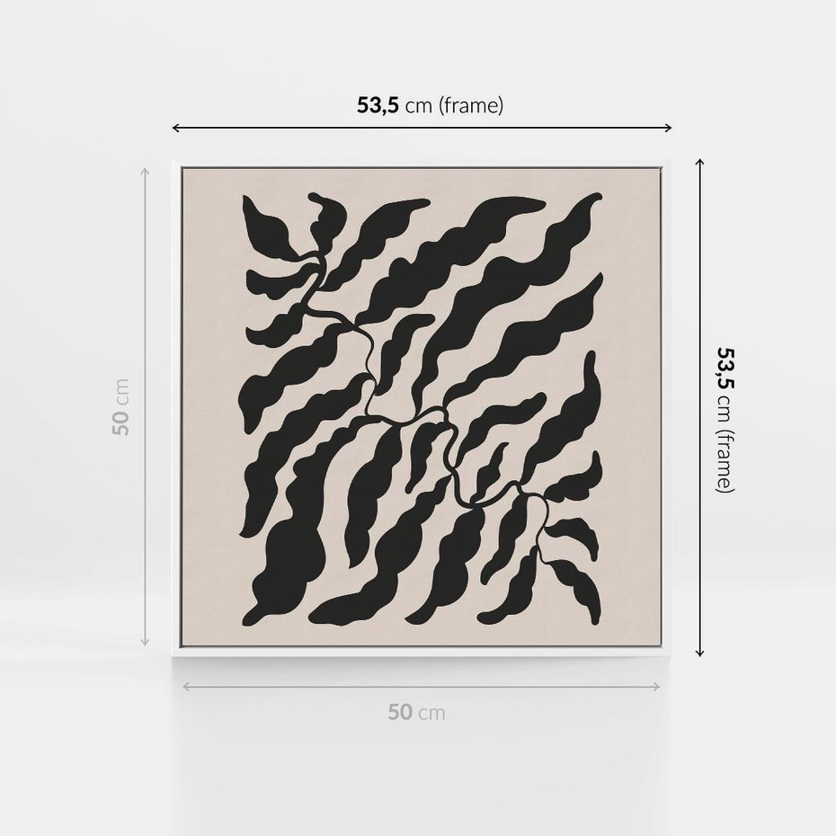 Obraz w ramie 50x50 - Księga Odbić - abstrakcyjne liśćie, roślinne motywy - rama biała