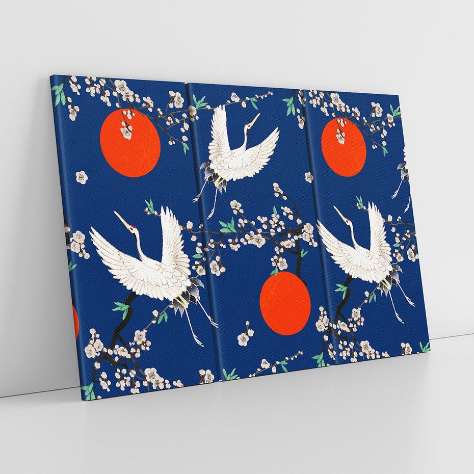 Obraz na płótnie 120x80 - Japońskie Żurawie Indygo - sztuka japońska, japonia