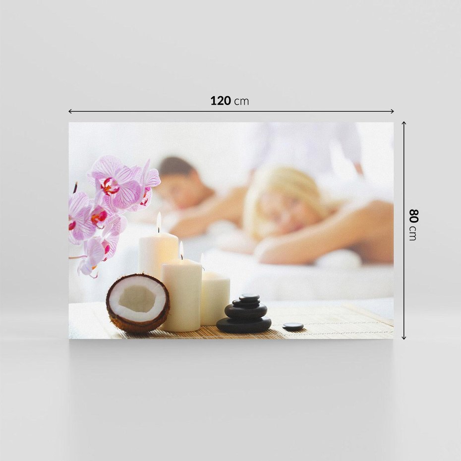 Obraz na płótnie 120x80 - Kokos, świece i kwiaty w SPA - kokos, świece