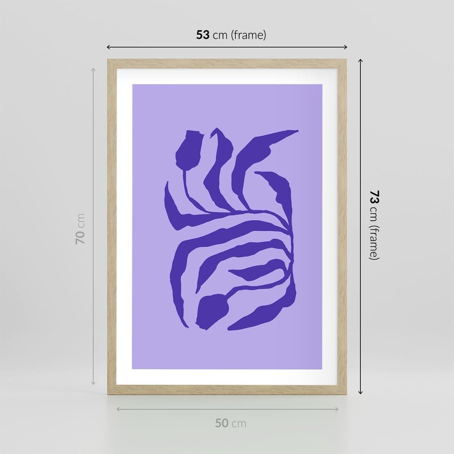 Plakat w ramie 50x70 - Boho Sztuka Wolności - kwiaty, energetyczne fioletowe tło - rama drewno