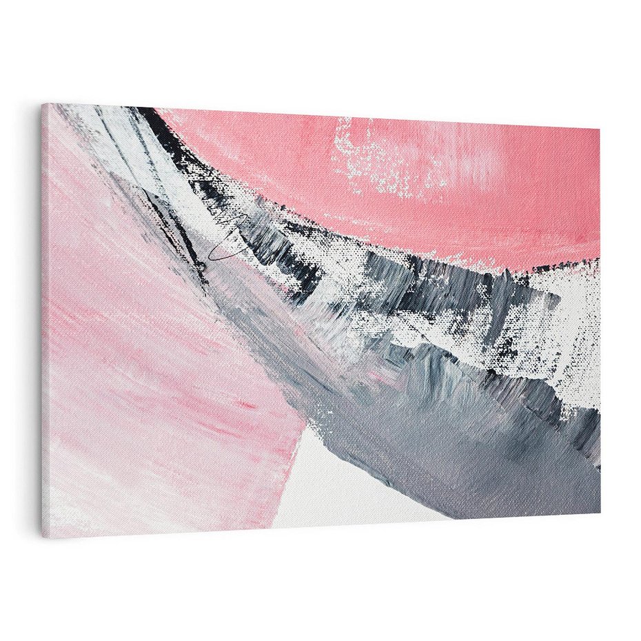 Obraz na płótnie 100x70 - Kontrastujący Ruch Emocji - abstrakcyjne pasy farby, kolory róż szary czarny