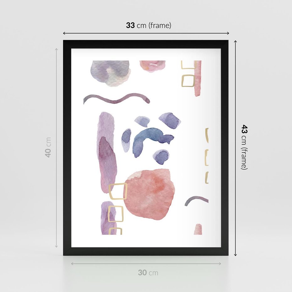 Plakat w ramie 30x40 - Boho Widokowe Impresje - abstrakcyjny palakt, akwarelowe plamy - rama czarna
