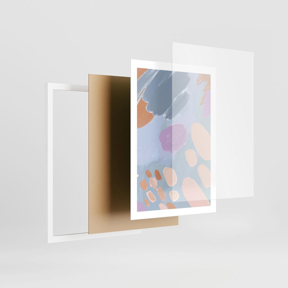 Plakat w ramie 50x70 - Migocące Pastelowe Spektrum - abstrakcyjne akwarelowe plamy, pastele - rama biała