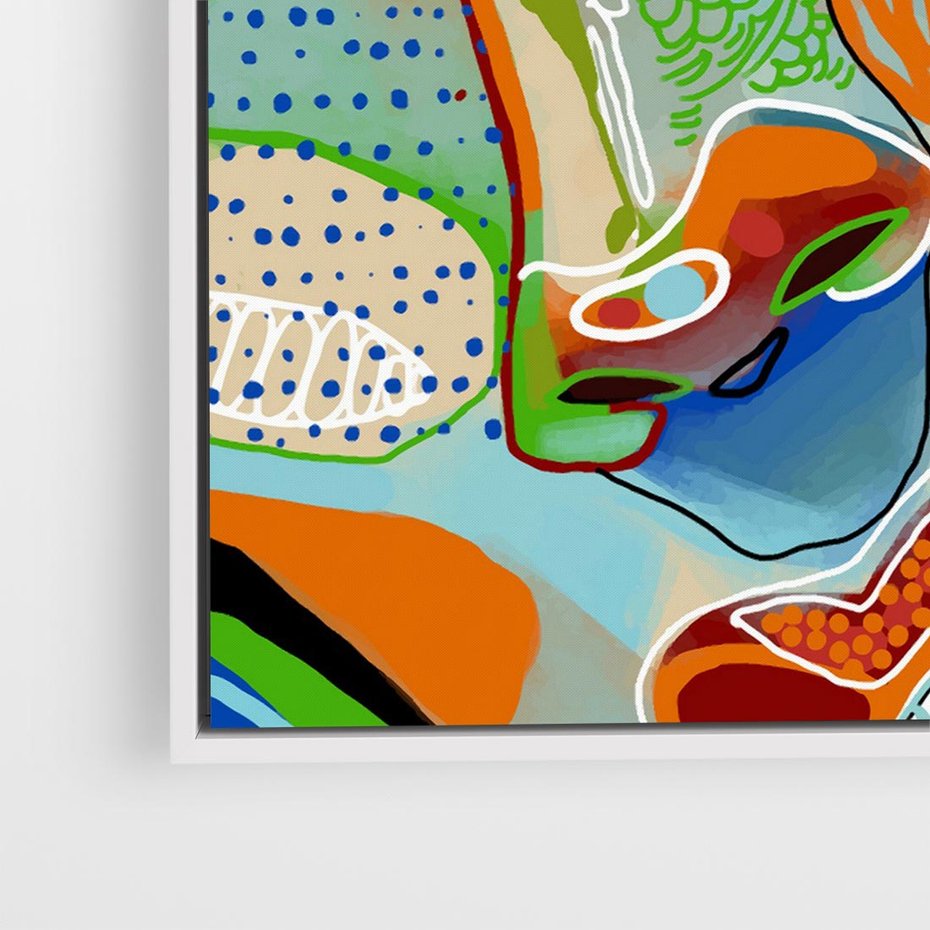 Obraz w ramie 50x50 - Wibracje Kształtów - abstrakcyjny portret kobiety, twarz - rama biała