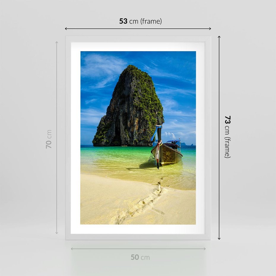 Plakat w ramie 50x70 - Łódź nad Morzem - łodź, morze - rama biała