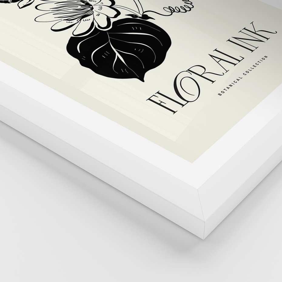 Plakat w ramie 50x70 - Odbicie kwiatowych chwil - kwiaty, typografia - rama biała