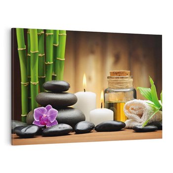 Obraz na płótnie 120x80 - Spokojny zakątek SPA z bambusem i kamieniami - bambus, kamienie