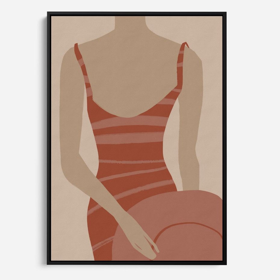 Obraz w ramie 50x70 - Kobiece Retro - minimalistyczny boho plakat, retro kobieta w stroju kąpielowym - rama czarna