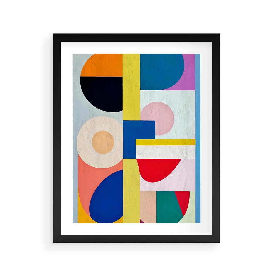 Plakat w ramie 40x50 - Harmonia Kolorowych Impulsów - abstrakcyjne geometryczne kształty, olejny obraz - rama czarna