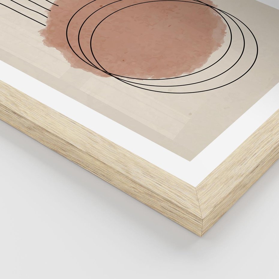 Plakat w ramie 30x40 - Migotliwe Kontury - akwarelowa plama, geometryczne szkicowane kształty - rama drewno