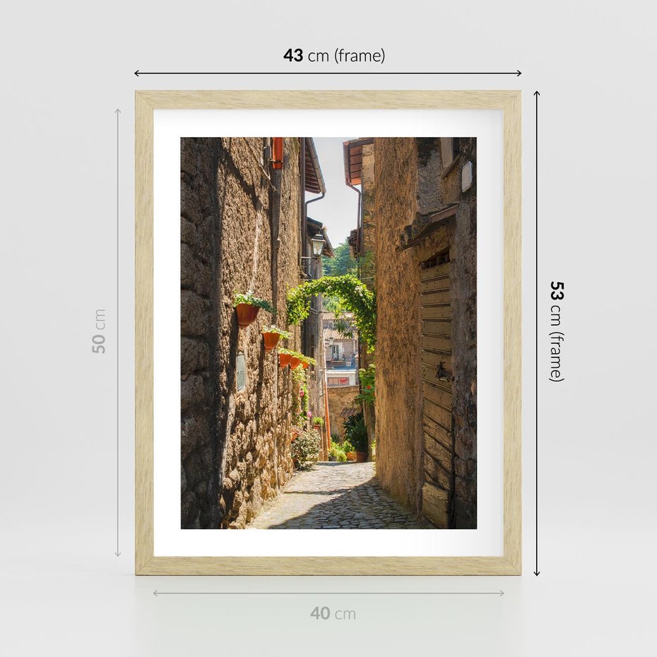 Plakat w ramie 40x50 - Włoska uliczka w perspektywie - Włochy, uliczka - rama drewno