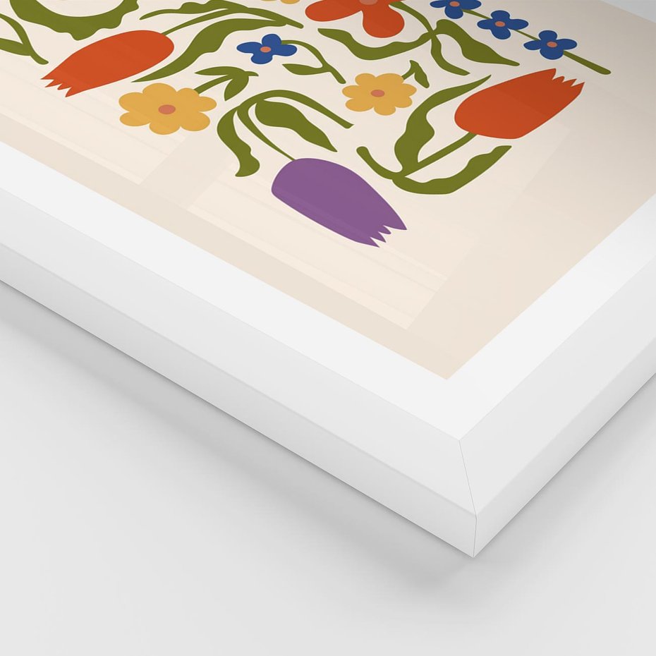 Plakat w ramie 40x50 - Minimalistyczna Harmonia - kwiaty, sztuka nowoczesna - rama biała