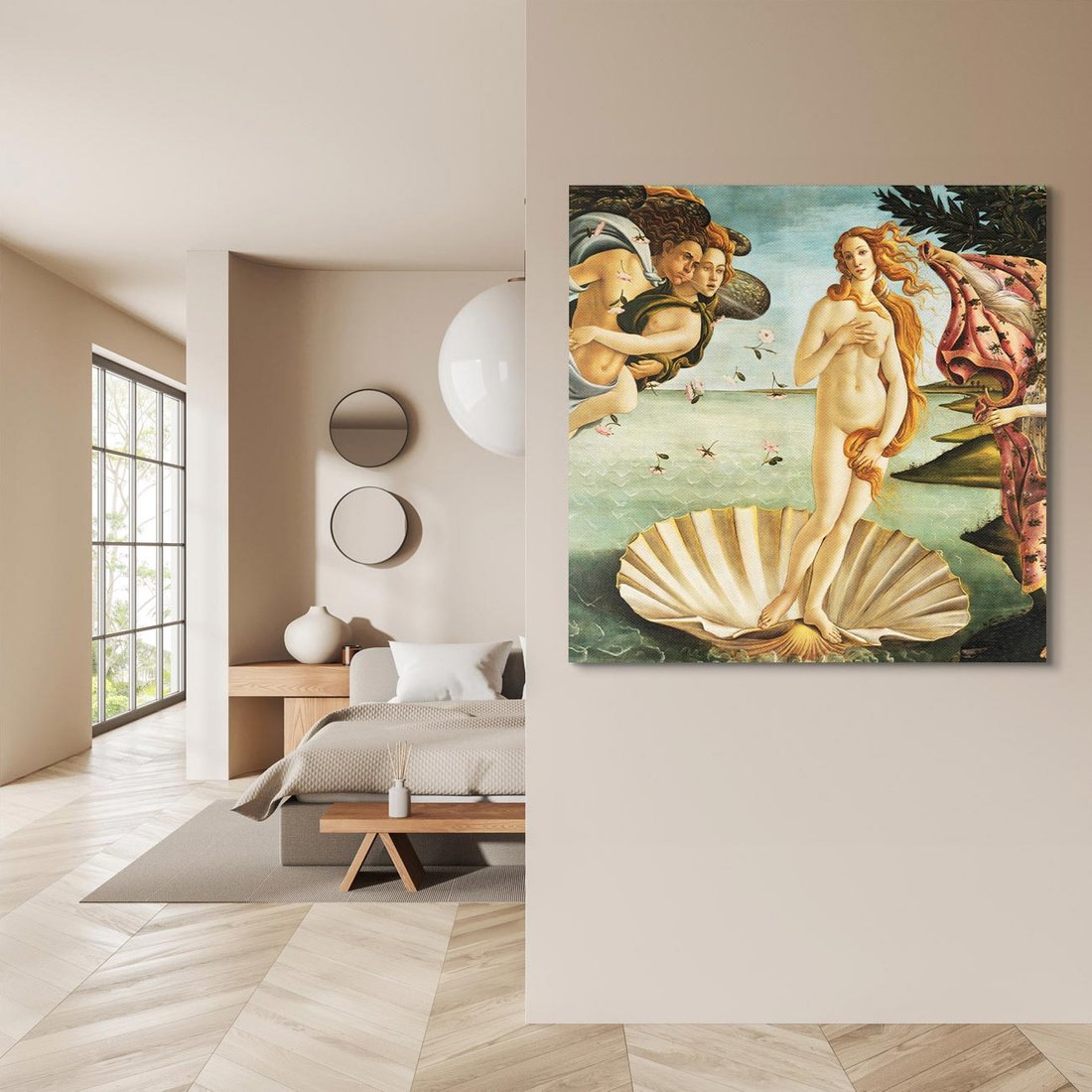 Obraz na płótnie 40x40 - "Narodziny Wenus" (1485), Sandro Botticelli - Reprodukcja - reprodukcja, obraz na płótnie
