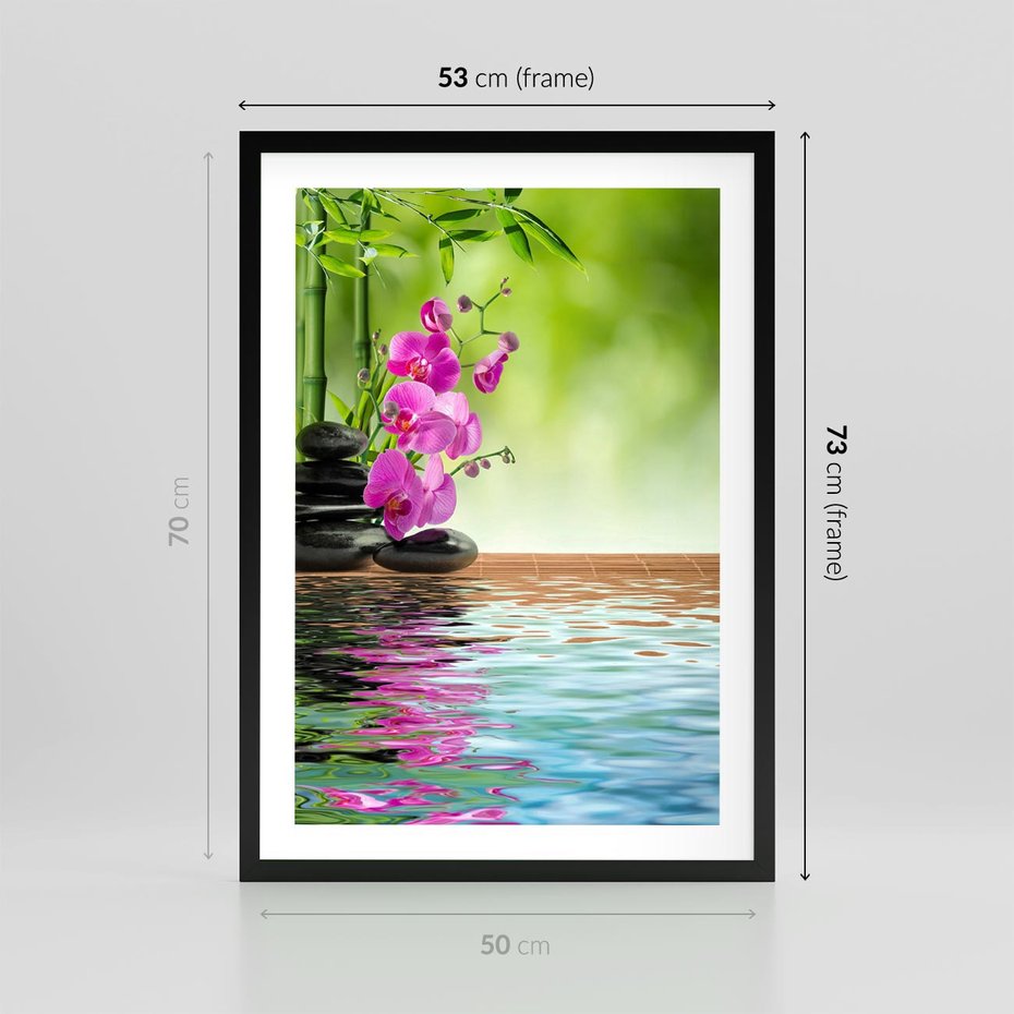Plakat w ramie 50x70 - Oaza Storczyka i Wody - spa, storczyk - rama czarna