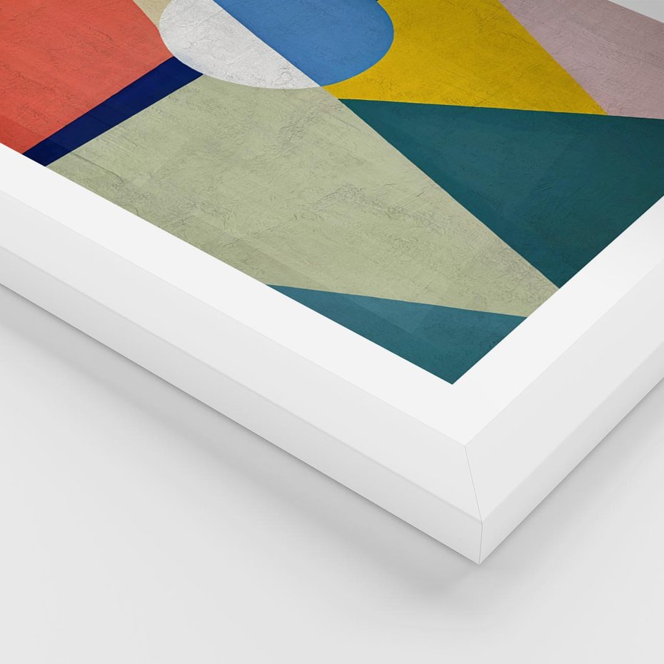 Plakat w ramie 50x70 - Taniec Subtelnych Odbić - abstrakcyjne geometryczne kształty, olejny obraz - rama biała
