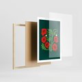 Plakat w ramie 50x70 - Księga Odbić - abstrakcyjna kwiatowa kompozycja, zielone  mocne tło - rama drewno