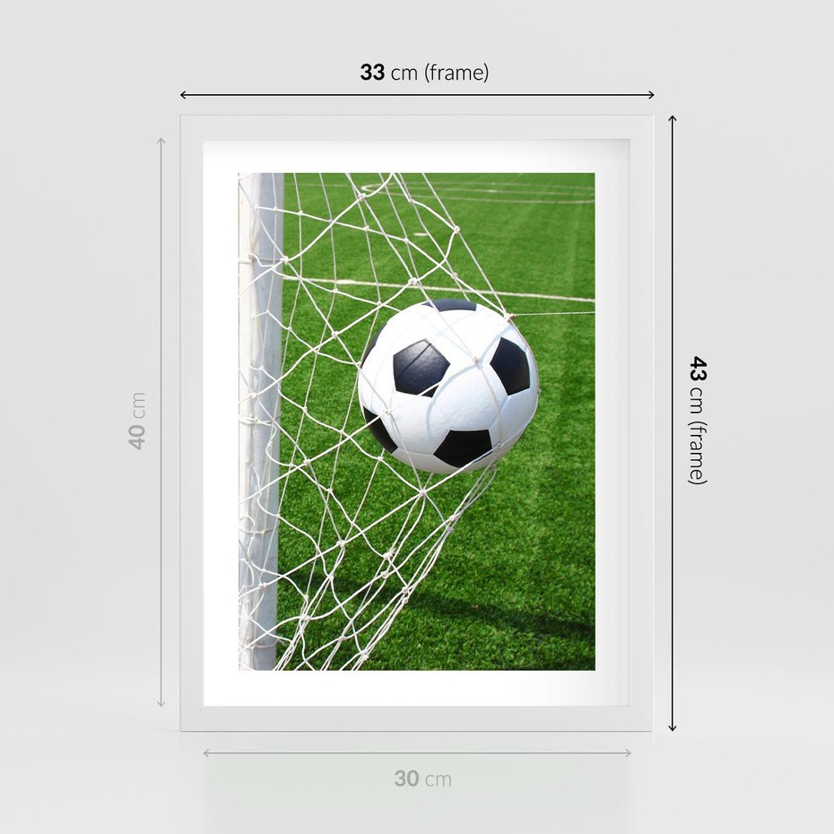 Plakat w ramie 30x40 - Namiętność Piłki i Gola - piłka nożna, gol - rama biała