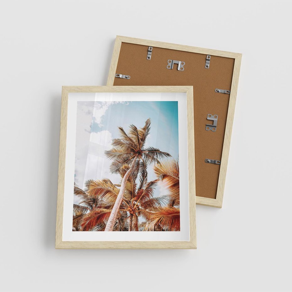 Plakat w ramie 40x50 - Plażowa Idylla z Palmami - palmy, rajska plaża - rama drewno