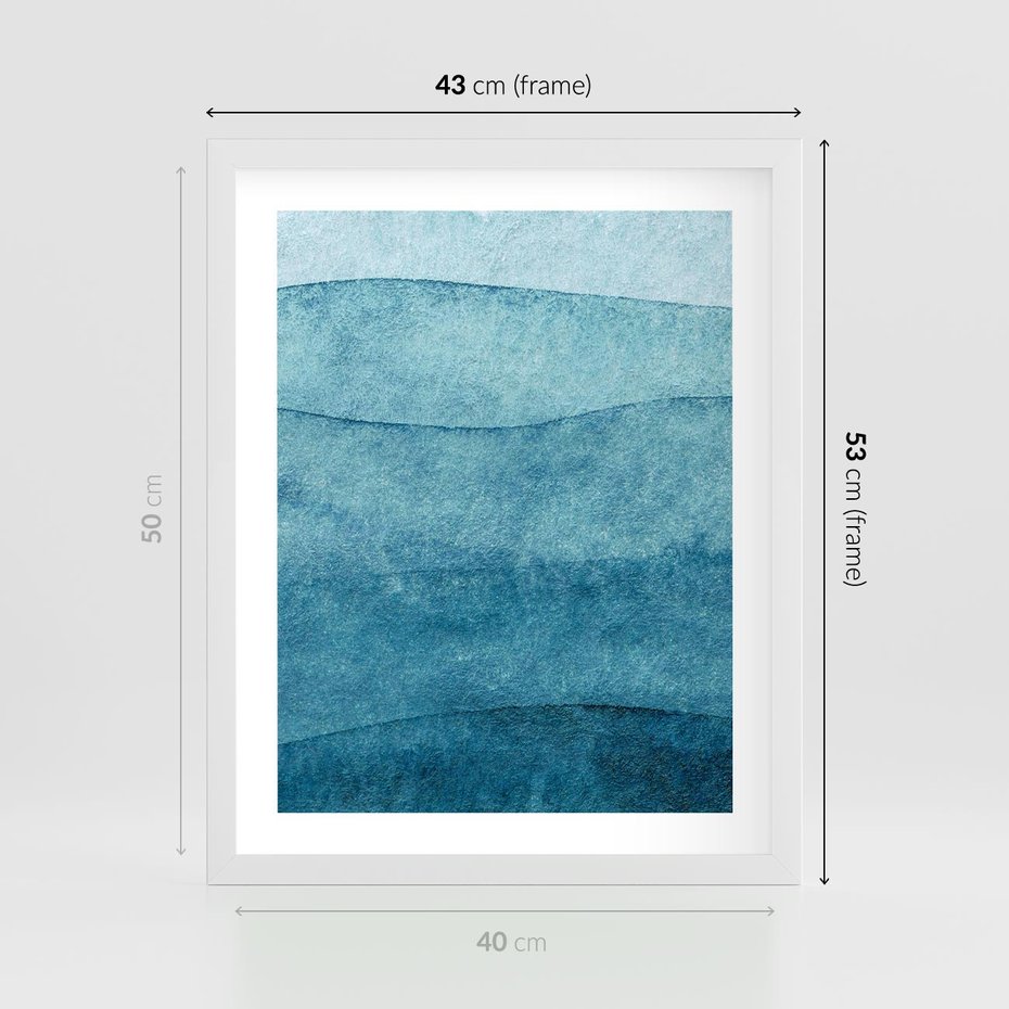 Plakat w ramie 40x50 - Kolorowe fale akwareli - akwarela, fale - rama biała