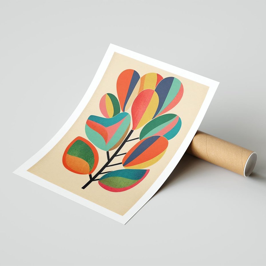 Plakat bez ramy 50x70 - Wnętrza Kształtów - abstrakcyjny kolorowy tęczowy obraz, inspiracje roślinne