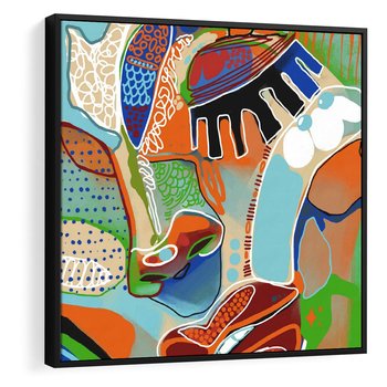 Obraz w ramie 50x50 - Wibracje Kształtów - abstrakcyjny portret kobiety, twarz - rama czarna
