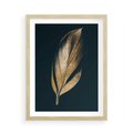 Plakat w ramie 50x70 - Mroczne Złoto - nowoczesna grafika, złoty liść na czarnym tle - rama drewno