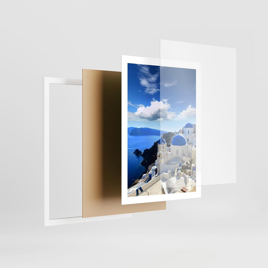 Plakat w ramie 50x70 - Magiczne Widoki - Santorini, perspektywa - rama biała