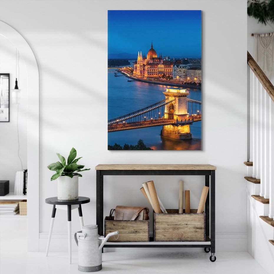 Obraz na płótnie 80x120 - Mostowe miasto nocą - miasto, most