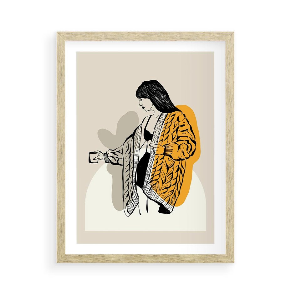 Plakat w ramie 50x70 - Żółte Akcenty w Grafice - grafika, minimalizm - rama drewno