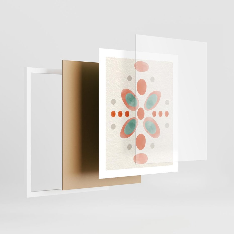 Plakat w ramie 40x50 - Symfonia Natury - abstrakcyjne plamy w odcieniach pomarańczowym, kropki plamki - rama biała