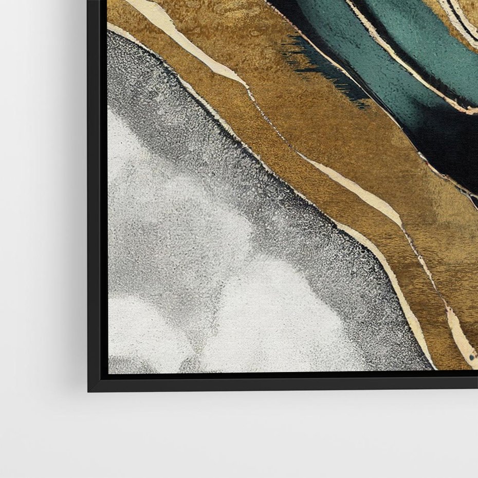 Obraz w ramie 50x50 - Refrakcje płynącej rzeczywistości - jak marmurowa rzeka, linie złota - rama czarna