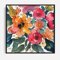 Obraz w ramie 50x50 - Kwiatowy Impuls Kolorów - abstrakcyjne kolorowe kwiaty, szkic - rama czarna
