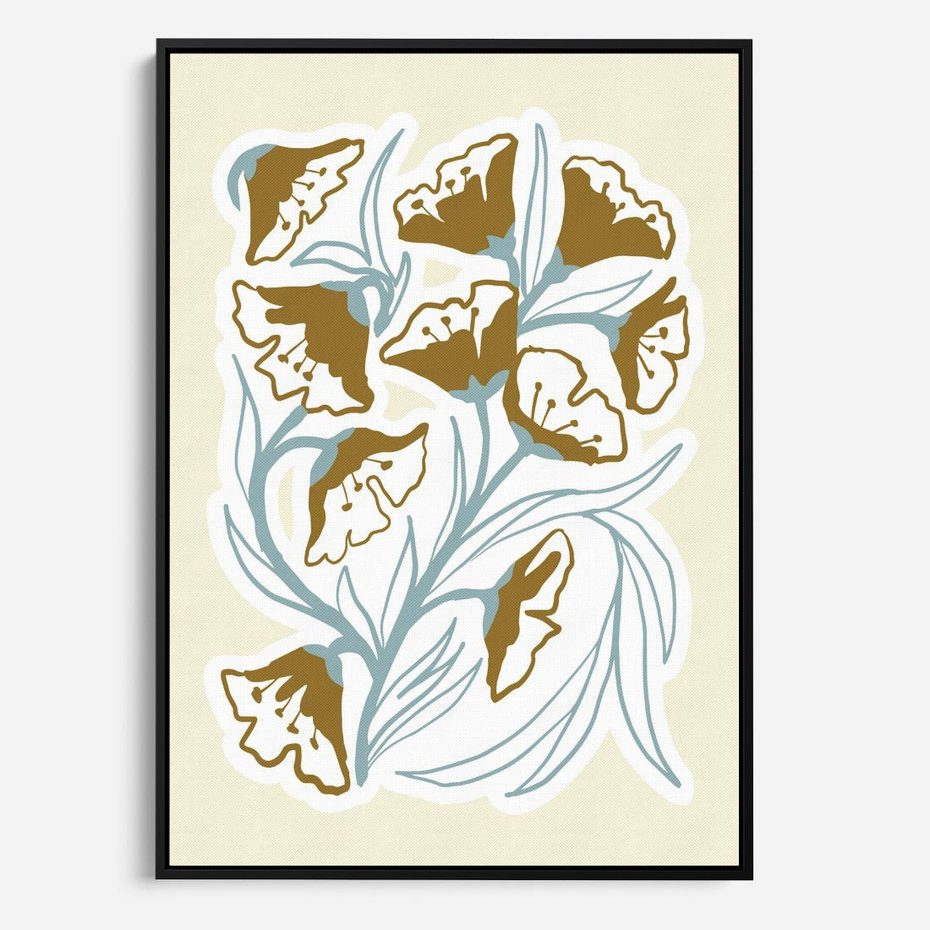 Obraz w ramie 50x70 - Wibracje Widzenia - abstrakcyjne beżowe kwiaty, elegancka kompozycja - rama czarna