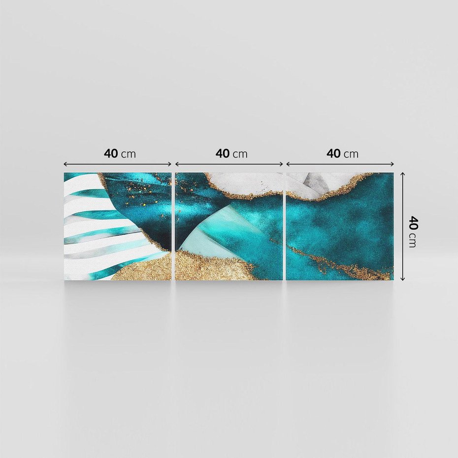 Obraz na płótnie 120x40 - Rozlane Turkusy - Turkusowe plamy, złote elementy