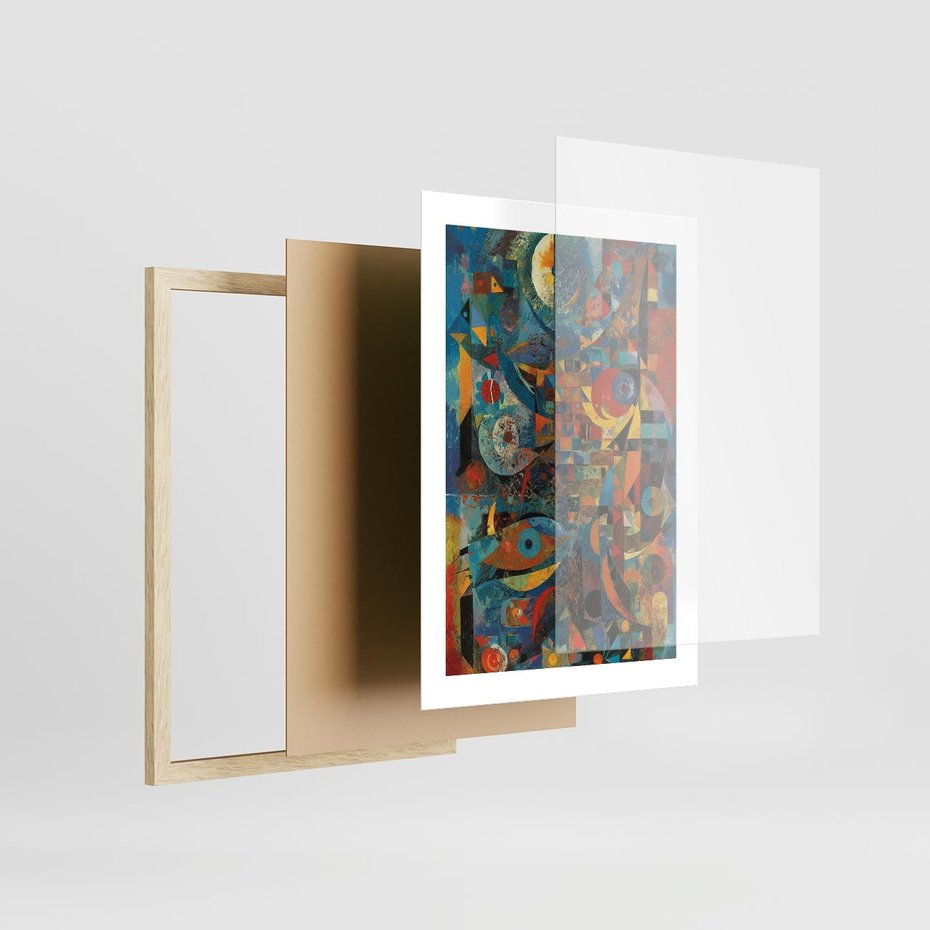 Plakat w ramie 30x40 - Migotliwe Przesunięcia Konturów - abstrakcyjny obraz, sztuka abstrakcji - rama drewno