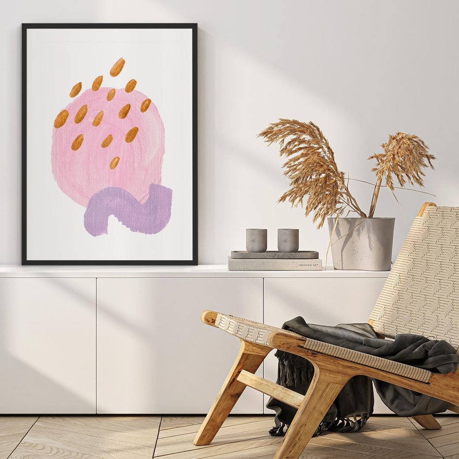 Plakat w ramie 50x70 - Migoczące Pastelowe Kształty - akwarela, minimalizm - rama czarna
