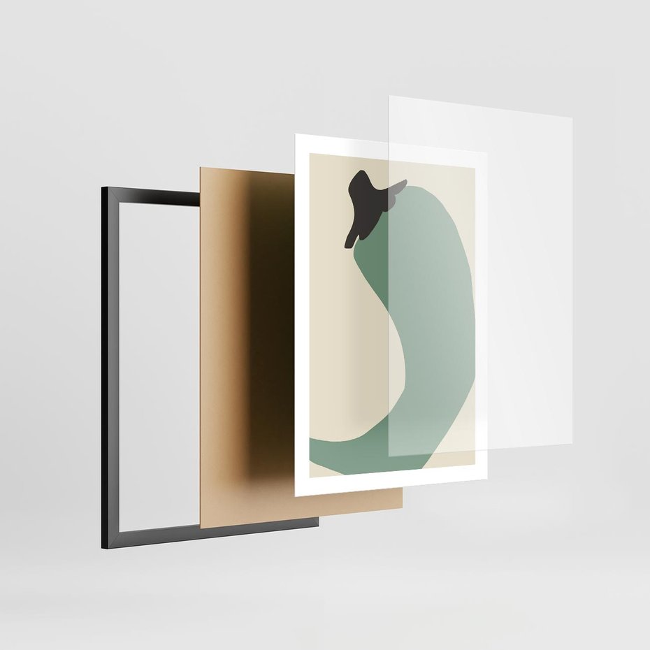 Plakat w ramie 50x70 - Granice Akwareli - abstrakcyjny minimalistyczny obraz, zielona papryczka - rama czarna